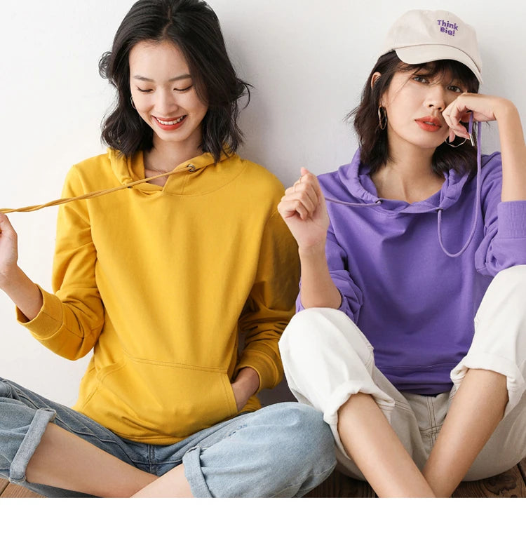 Dames Hoodies 100% Katoen Lente Herfst Losse Lange Mouwen Truien Effen