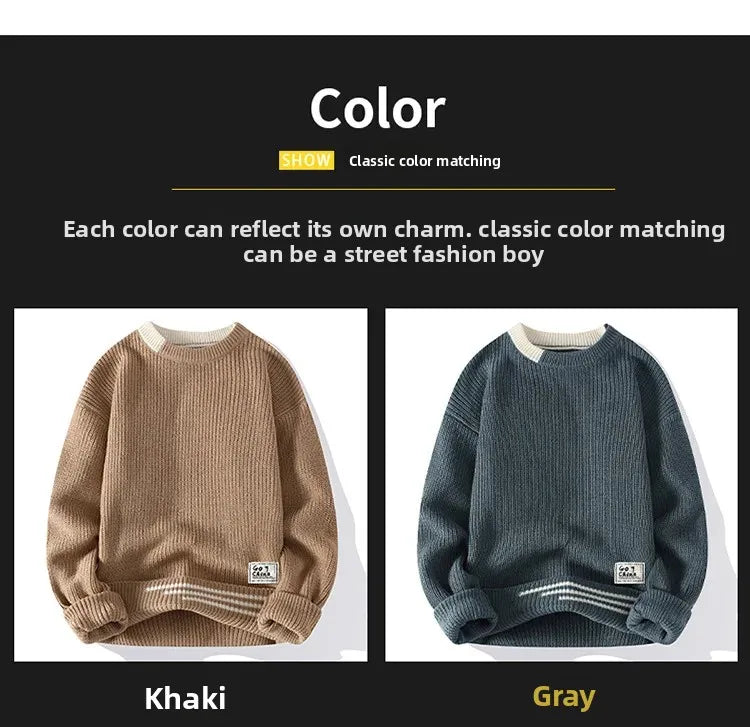 Casual round Neck Knitted Sweater Men s Base Layer Trendy Autumn Winter Style