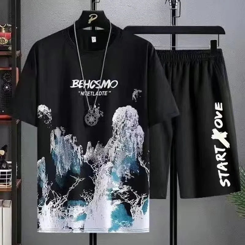Zomer vrije tijd Heren set Manga Graffiti Tees T-shirt + shorts 2-delig Comfortabel
