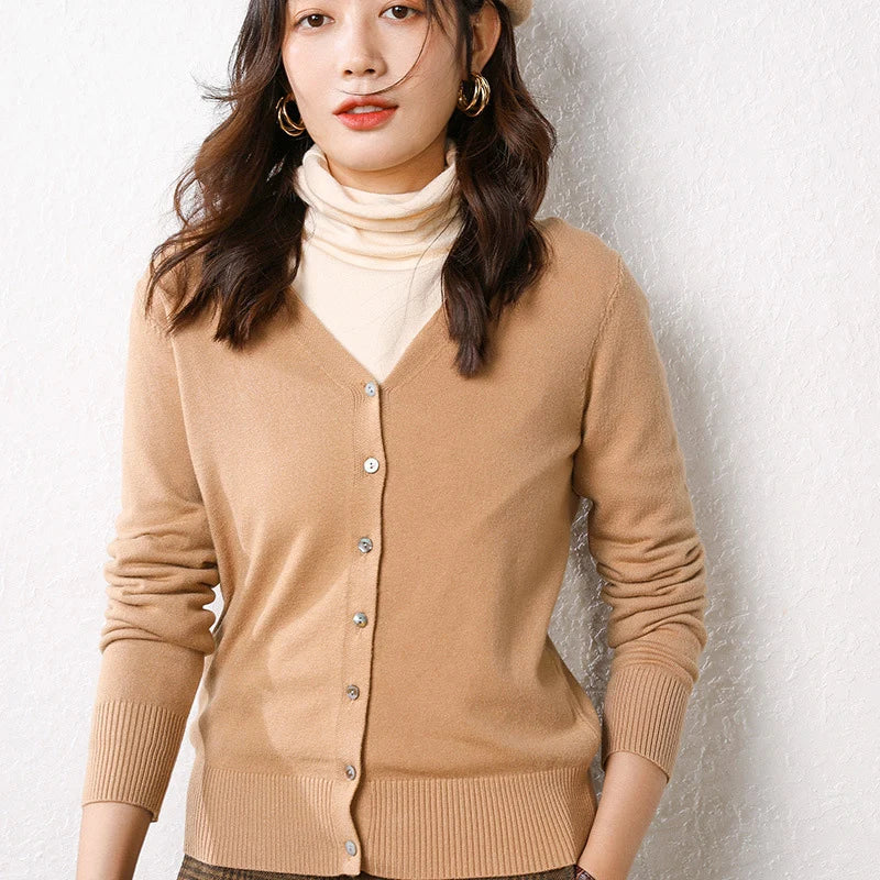 Enkelrijs V-hals Trui Cardigans Dames Basic Effen Kleur Lange Mouw
