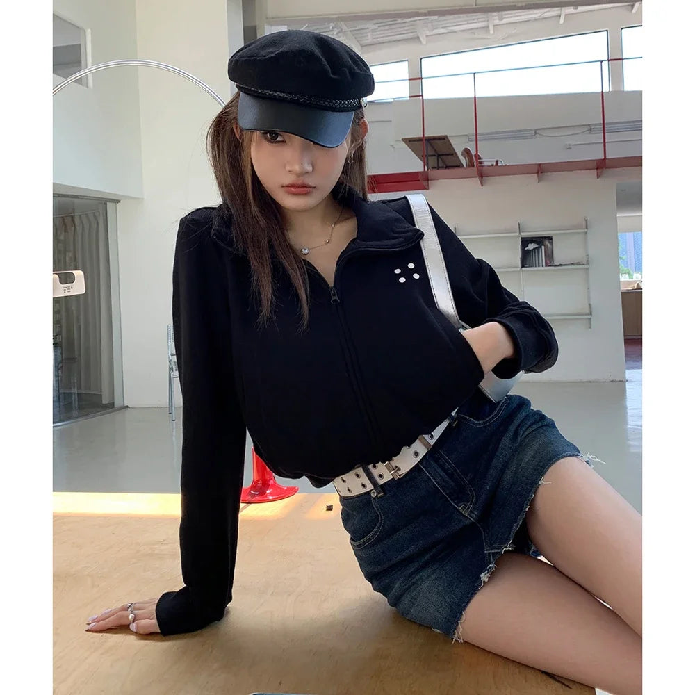 Coltruien voor dames, effen ritsontwerp, chique Koreaanse stijl, eenvoudig