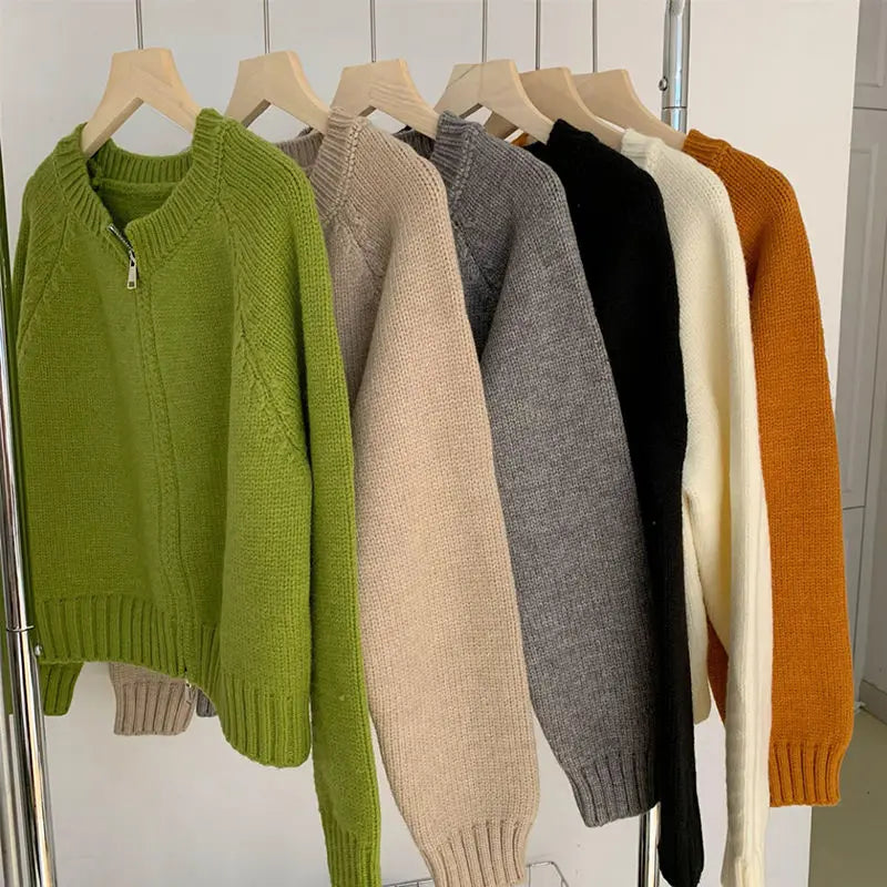 Heliar Dames Effen Rits Gebreide Cardigan Truien Casual Breiwerk Jas Lang