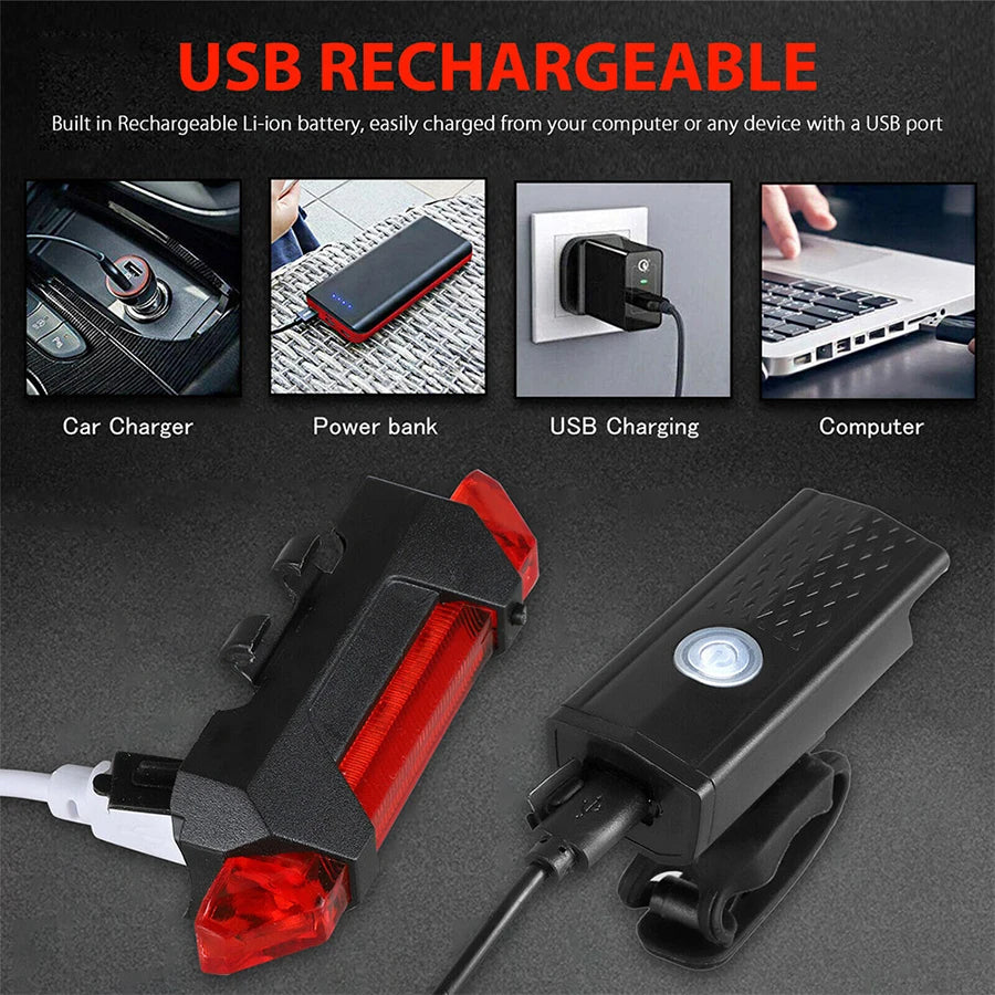 USB LED oplaadbare fietsverlichtingsset MTB racefiets voor- en achterkoplamp