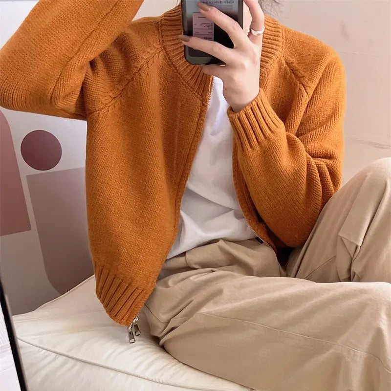 Heliar Dames Effen Rits Gebreide Cardigan Truien Casual Breiwerk Jas Lang