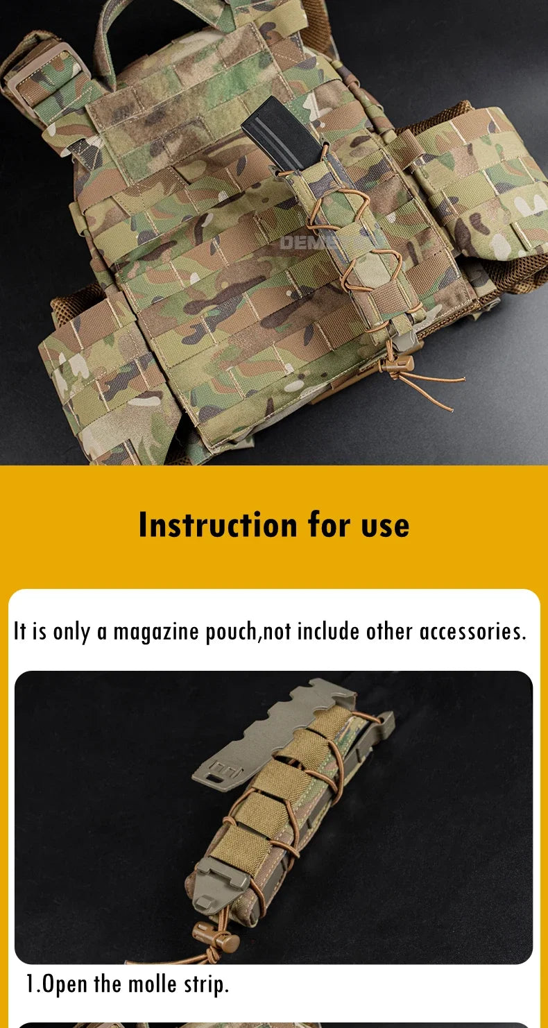 Tactical Pistol Magazine Pouch Fits MP5 MP7 .45 Single Open Top MOLLE 9mm Fast Mag Pouches