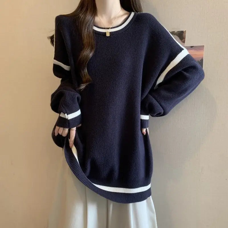 Plus Size Women s Round Neck Loose Slim Sweatshirt Versatile Knitted Top
