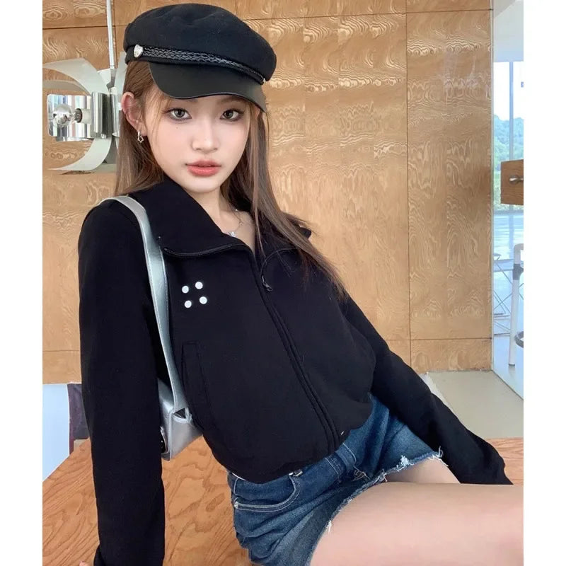 Coltruien voor dames, effen ritsontwerp, chique Koreaanse stijl, eenvoudig