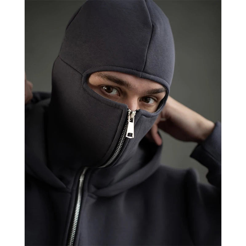 Men s Double Hat Mask Zipper Design Winter Windproof Hoodie Sports Jacket