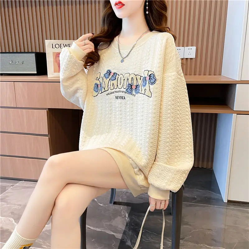 Hoodie Women s Korean Version Loose and Versatile Jacquard Design Lazy Style Thin Jacket