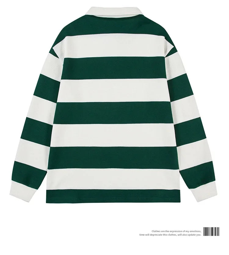 Loose Unisex Spring Autumn Trendy Striped Sweatshirt Cotton Polyester Material Couple Hong Kong