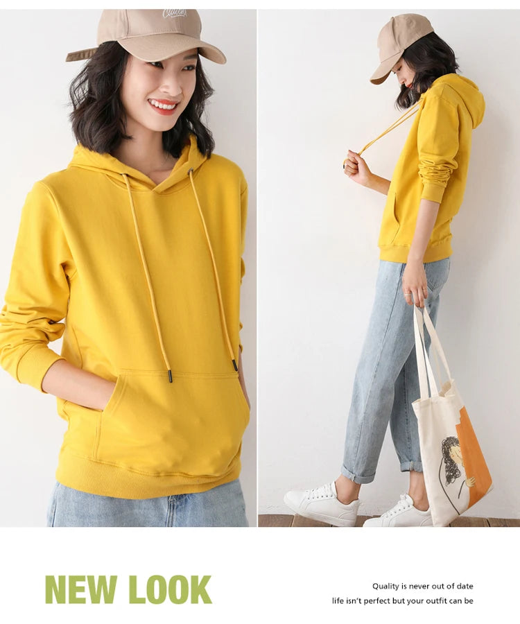 Dames Hoodies 100% Katoen Lente Herfst Losse Lange Mouwen Truien Effen