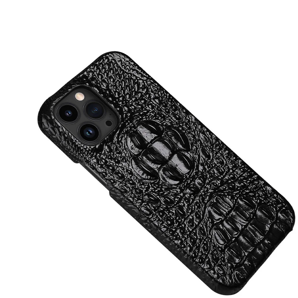 Leren telefoonhoesje voor iPhone 15 Pro Max hoesje met 3D krokodillenpatroon