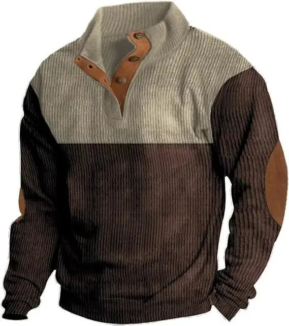 Men s Outdoor Jacket 3D Digital Print Casual Collar Long Sleeve Four Button Sweatshirt Loose Fit