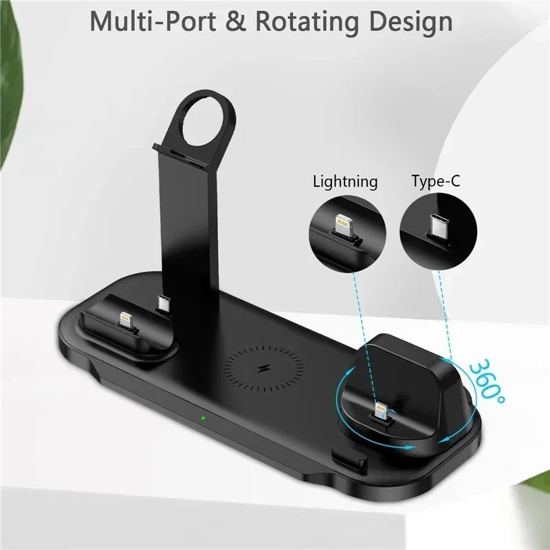 6-in-1 15W draadloze opladerstandaard voor iPhone 16, 15, 14, Samsung, Xiaomi, Apple