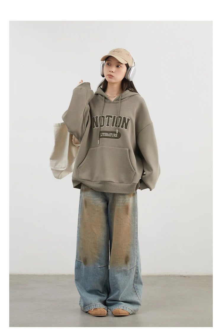 Chic VEN Women Sweatshirts Loose Casual Oversized Hooded Letter Patch Hoodie Female Fleece Woman Top