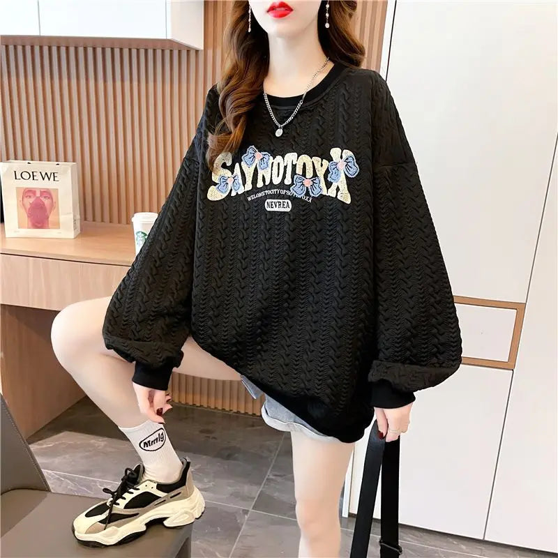 Hoodie Women s Korean Version Loose and Versatile Jacquard Design Lazy Style Thin Jacket