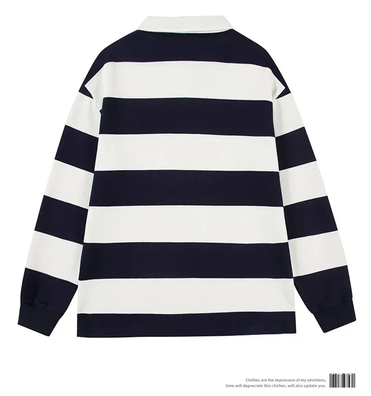Loose Unisex Spring Autumn Trendy Striped Sweatshirt Cotton Polyester Material Couple Hong Kong