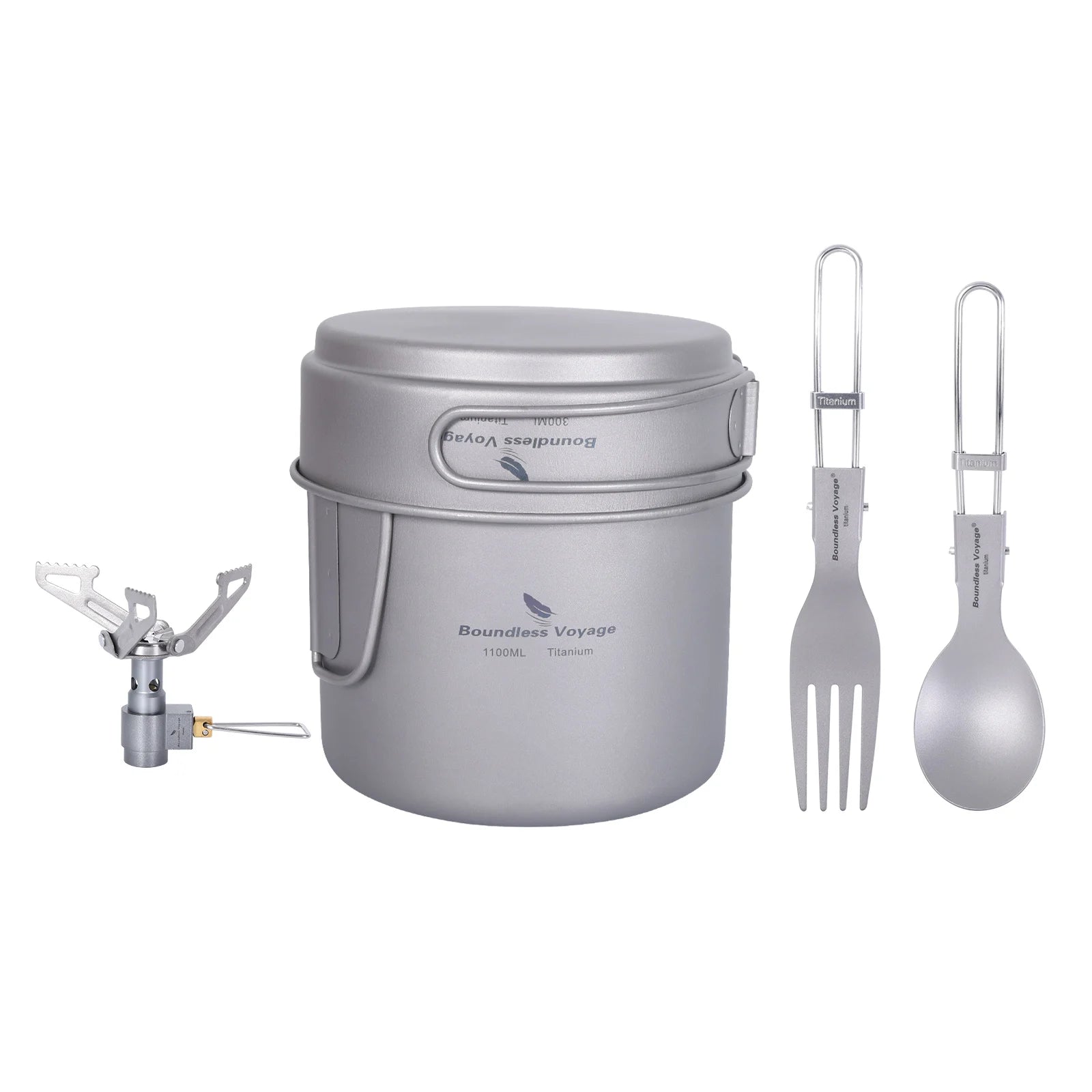 Boundless Voyage Camping Titanium Cup Pan Set Outdoor Cooking Pot Plate Mess Kit
