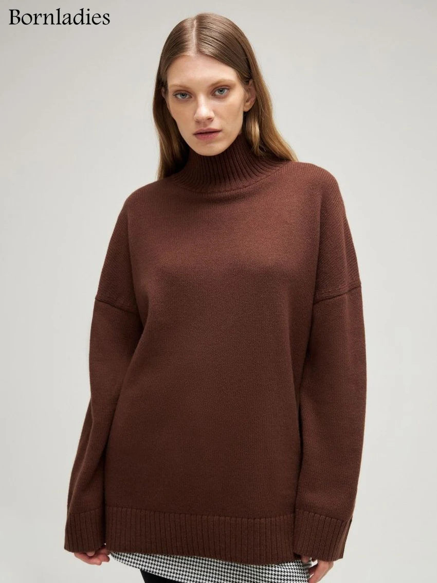 Bornladies Dames Turtleneck Trui Herfst Dikke Warme Trui Tops Winter