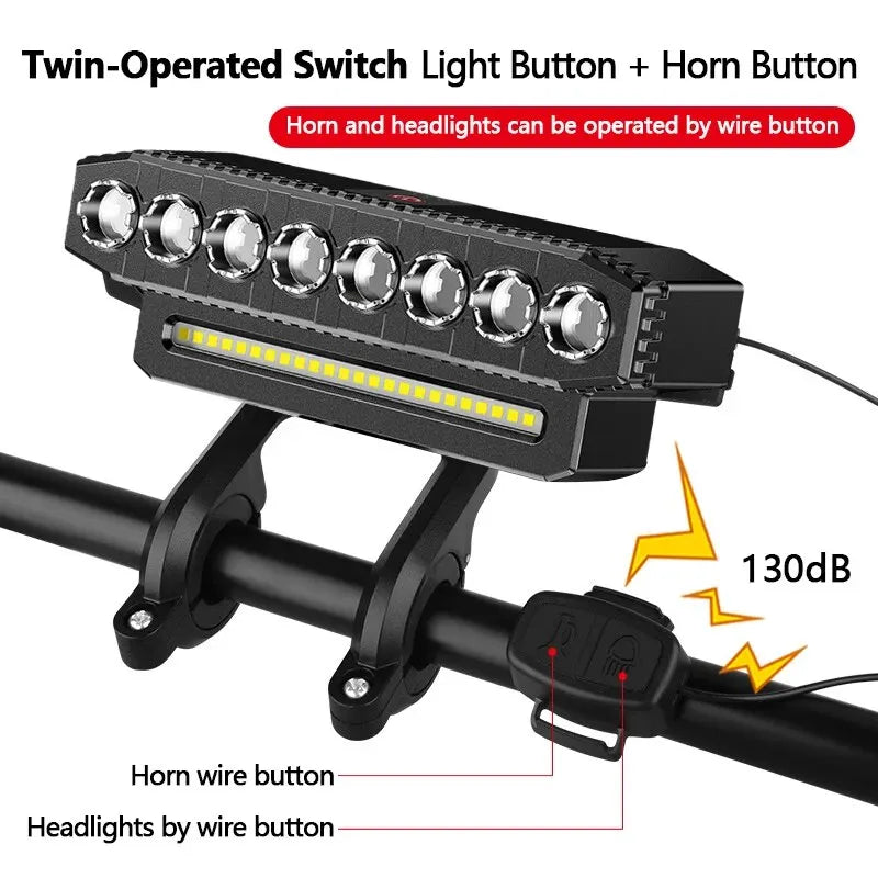 5 8 LED Fiets Koplamp USB Oplaadbaar 130dB Fietshoorn Gemakkelijk te gebruiken