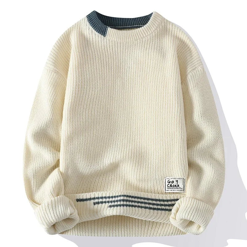 Casual round Neck Knitted Sweater Men s Base Layer Trendy Autumn Winter Style