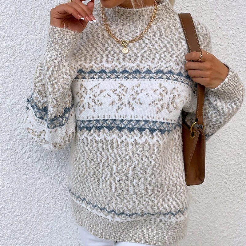 Kerstmixkleur gebreide trui dames met omslagkraag truien dames herfst
