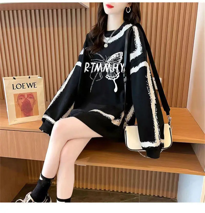 Dameskleding Koreaanse vlinderprint streetwear Y2K sweatshirt casual oversized tuniek hoodie O