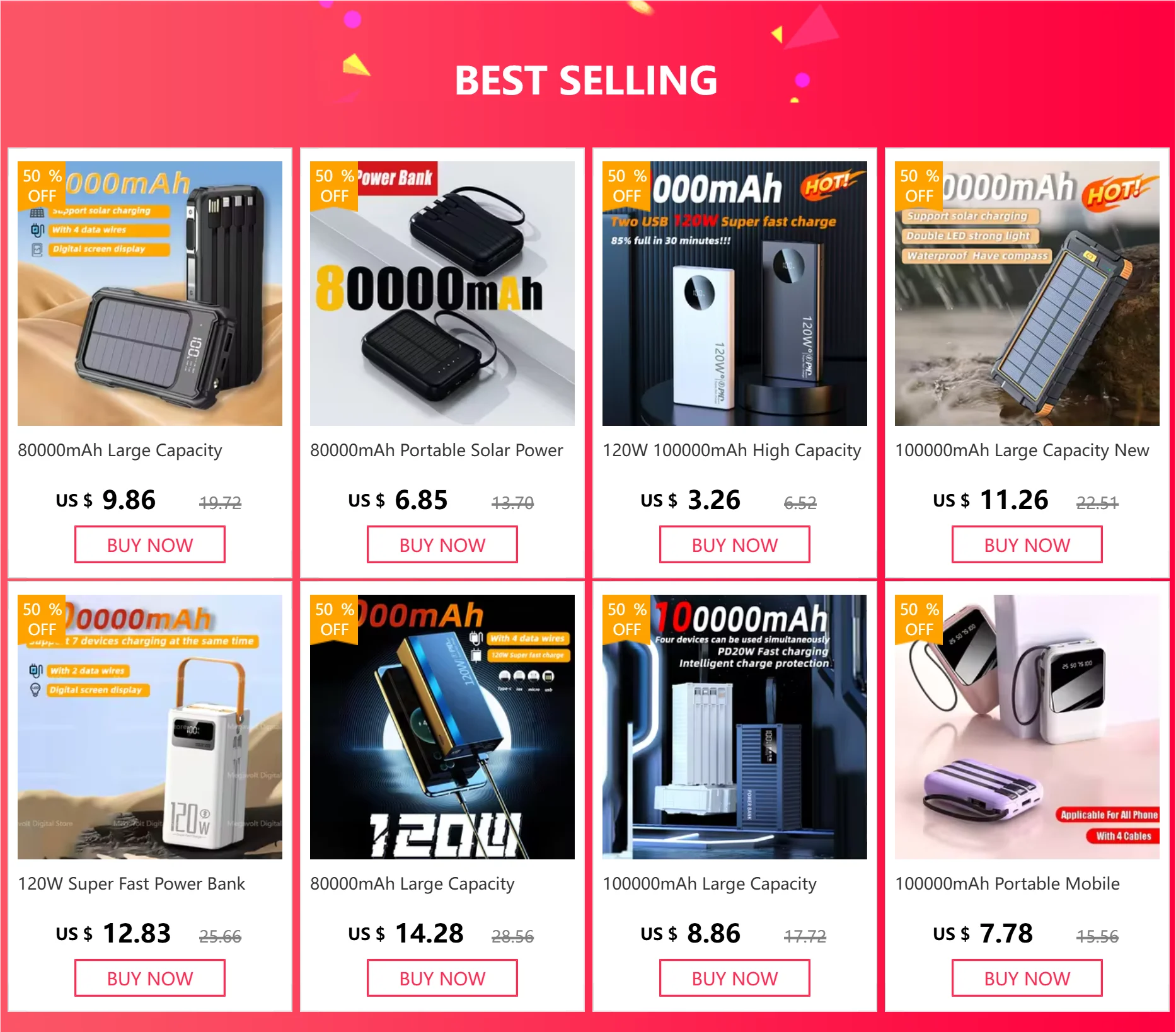 80000mAh Large Capacity Portable Outdoor Solar Mobile Power 4 in 1 Built in