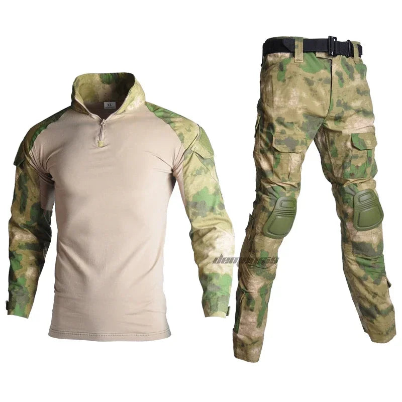 Tactical Camouflage Uniform Clothes Mens Outdoor Paintball Hunting Combat Shirt + Pants with Knee