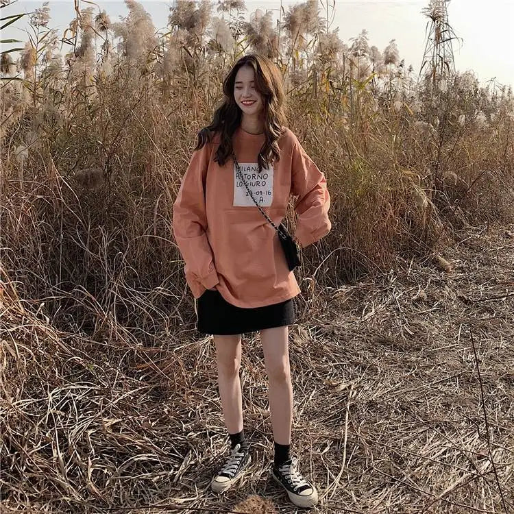 Cotton Loose Long Sleeved Top Women s Base T shirt