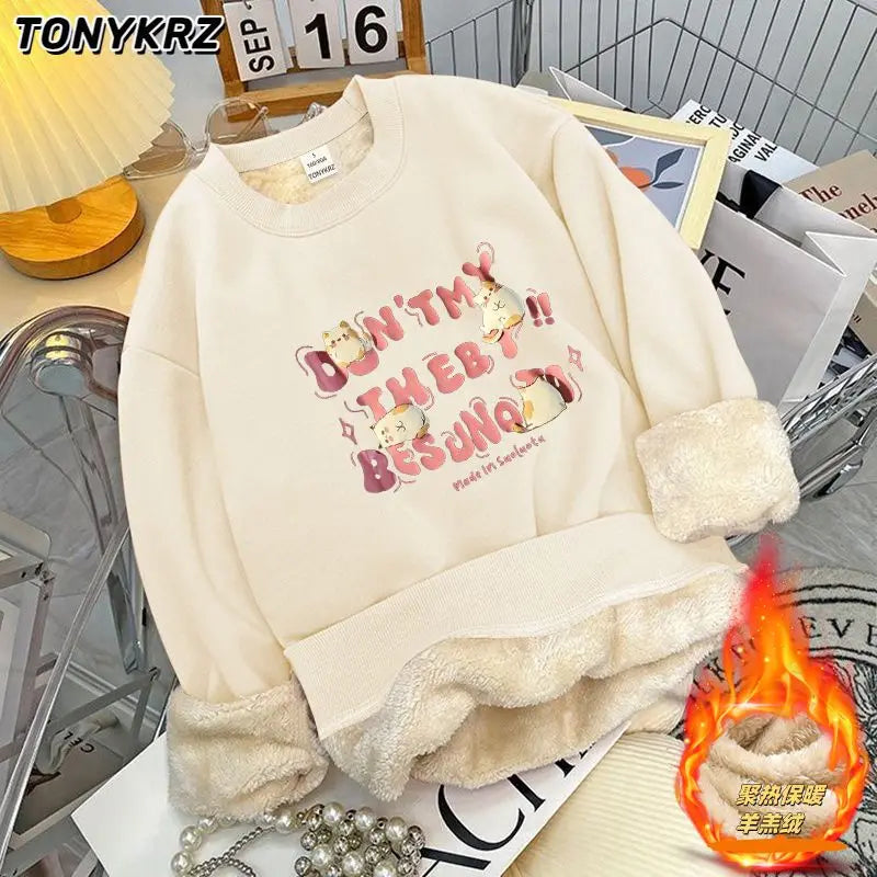 Fleece hoodie zonder capuchon voor dames en heren, dikke lamsfleece ronde hals, High Street top