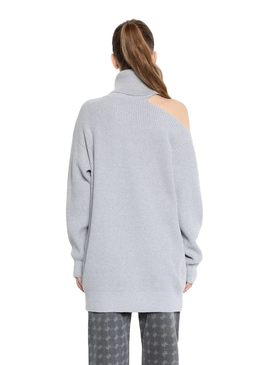 Bornladies Dames coltrui met uitgesneden schouders, lange mouwen en geribbelde breisels