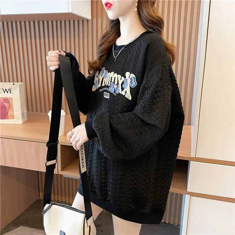 Hoodie Women s Korean Version Loose and Versatile Jacquard Design Lazy Style Thin Jacket