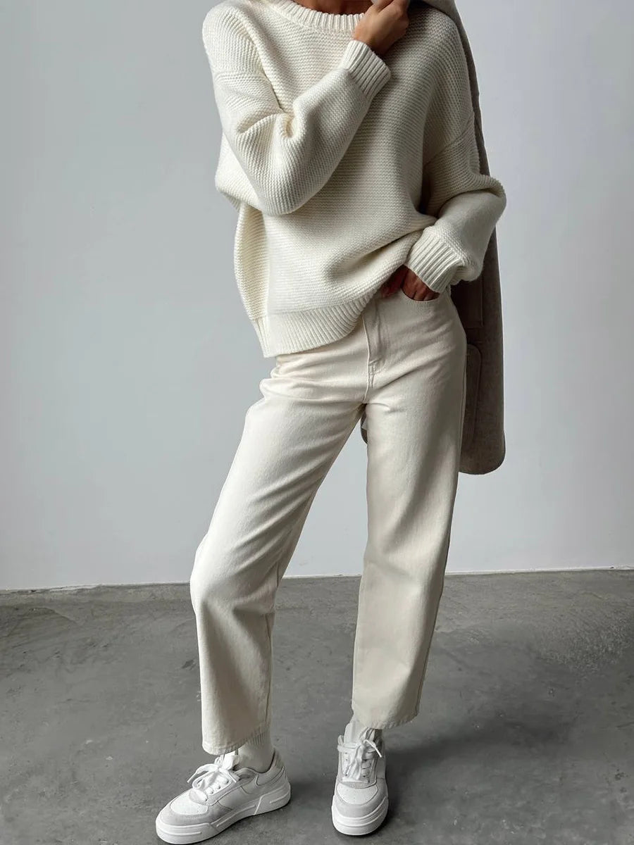 Bornladies Knitted Round Neck Sweater Women s Autumn Winter Loose Casual Thick