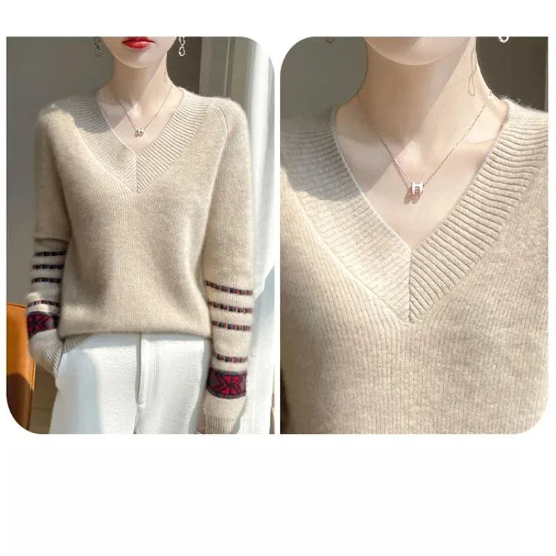 Женская одежда Осень Зима Однотонный пуловер с длинным рукавом