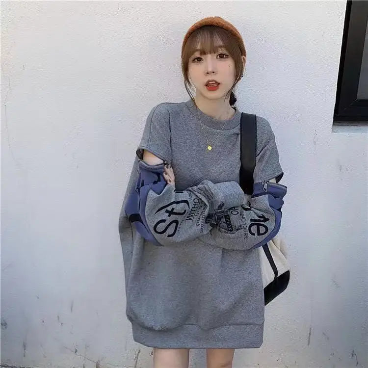 Autumn Fashion Korean Edition Design Sense Round Neck Pop Street Zipper Long Sleeve Panel Loose