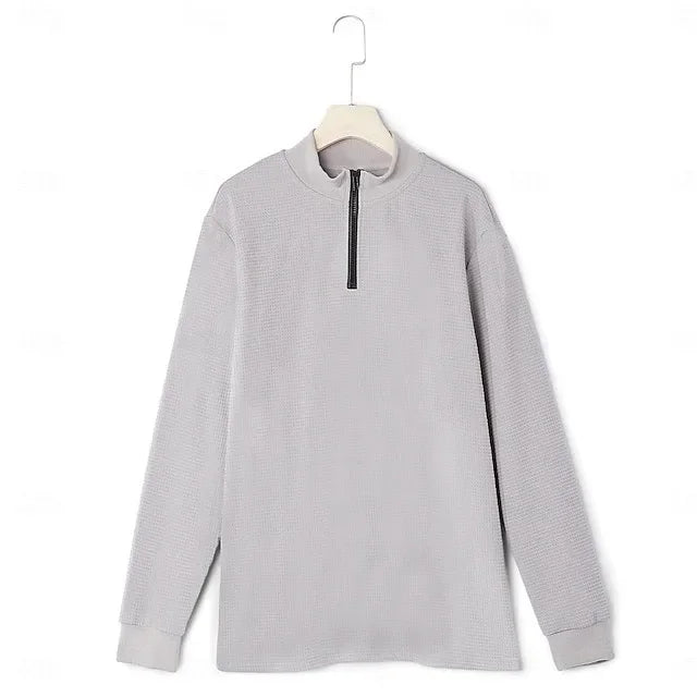 Casual Men s Half Zip Sweatshirt Simple Stand Collar Base Shirt Loose Fit Autumn Winter American