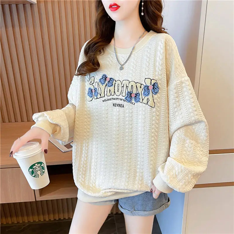 Hoodie Women s Korean Version Loose and Versatile Jacquard Design Lazy Style Thin Jacket