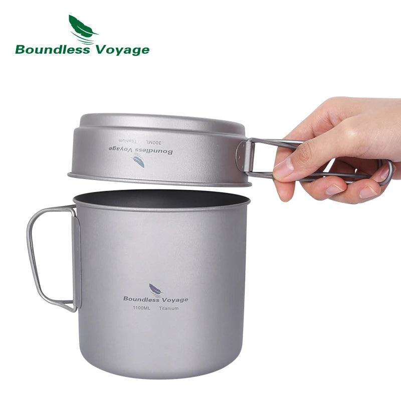 Boundless Voyage Camping Titanium Cup Pan Set Outdoor Cooking Pot Plate Mess Kit