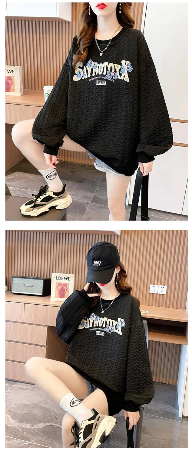 Hoodie Women s Korean Version Loose and Versatile Jacquard Design Lazy Style Thin Jacket