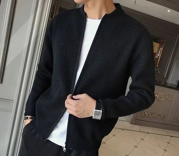 Man Clothes Coat Zipper Plain Knitted Sweaters for Men Jacket Zip up Cardigan