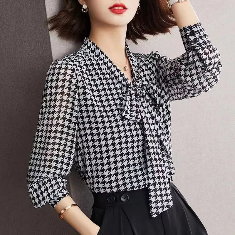 Lente Herfst Sjaalkraag Mode Lange Mouw Blouse Dames High Street Casual