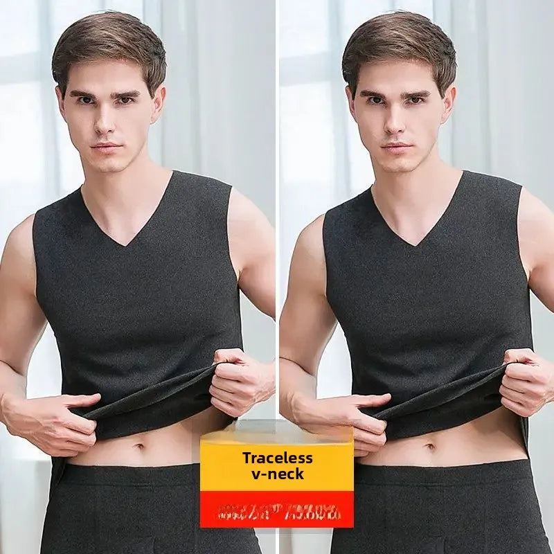 Heren thermisch dubbelzijdig fleece verdikt vest herfst winter naadloos warm