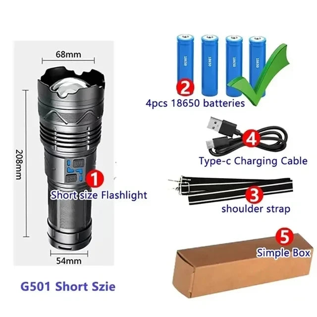 100W krachtige LED-zaklamp, ultraheldere tactische zaklamp met groot bereik, USB