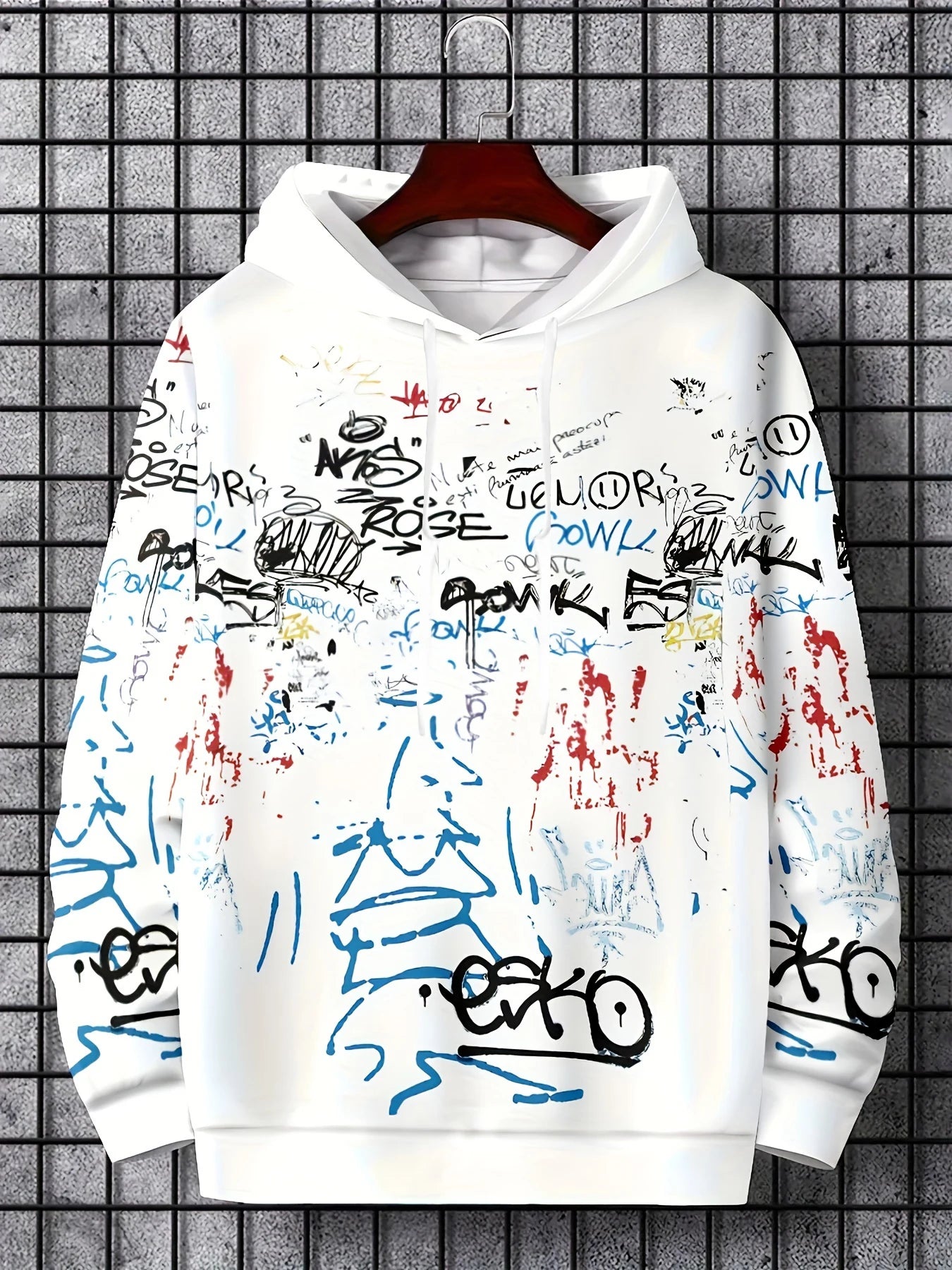Fashionable men s autumn personalized letter graffiti print soft and comfortable hooded sweatshirt