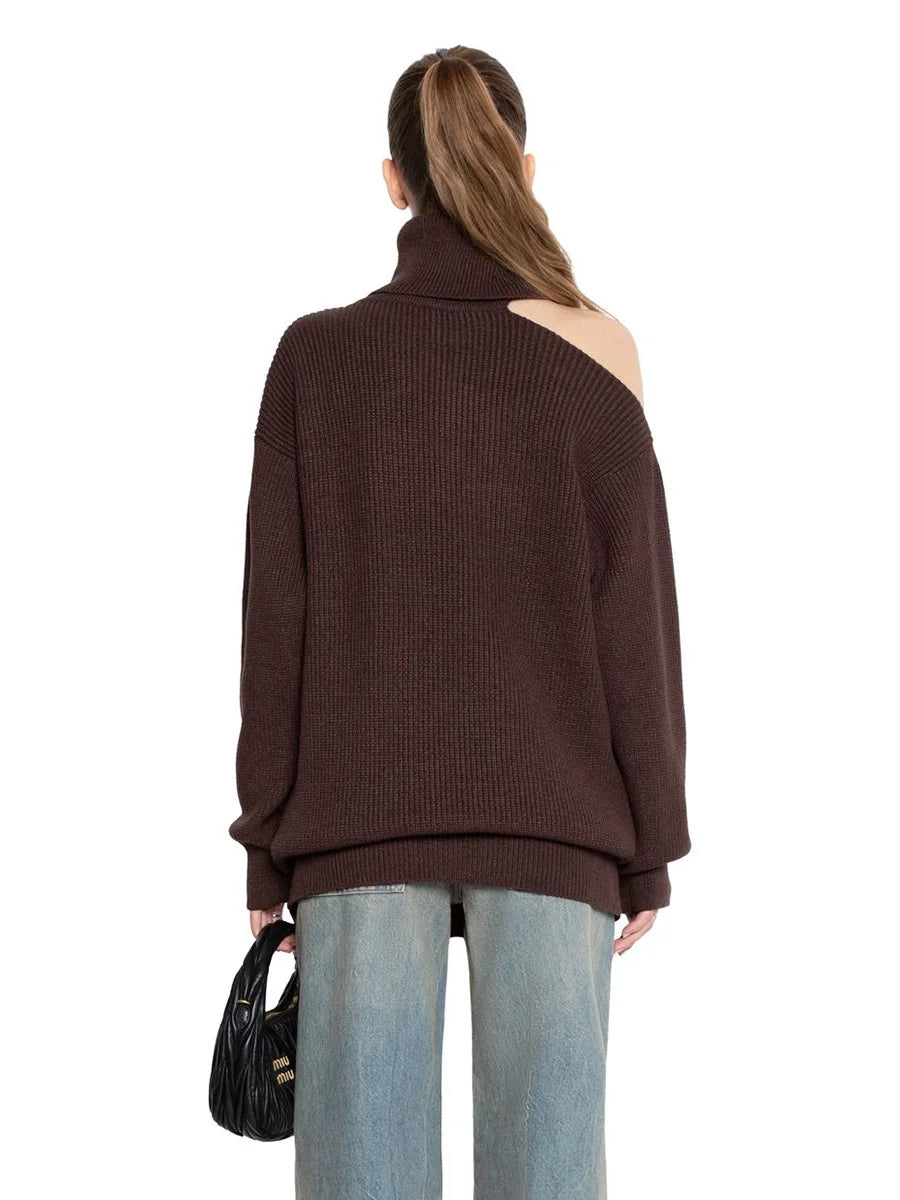 Bornladies Dames coltrui met uitgesneden schouders, lange mouwen en geribbelde breisels