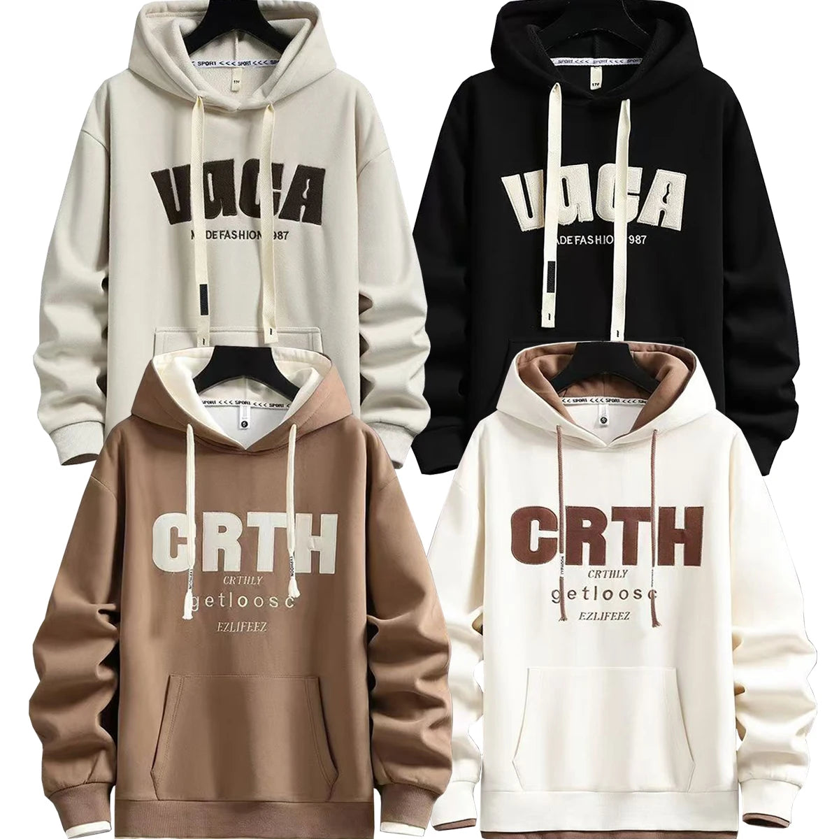 Men s Hoodie With Solid Color Printed Letters Double Layered Thick Hoodie Young People Autumn Winter