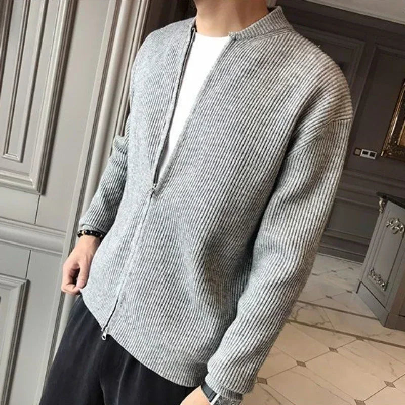 Man Clothes Coat Zipper Plain Knitted Sweaters for Men Jacket Zip up Cardigan