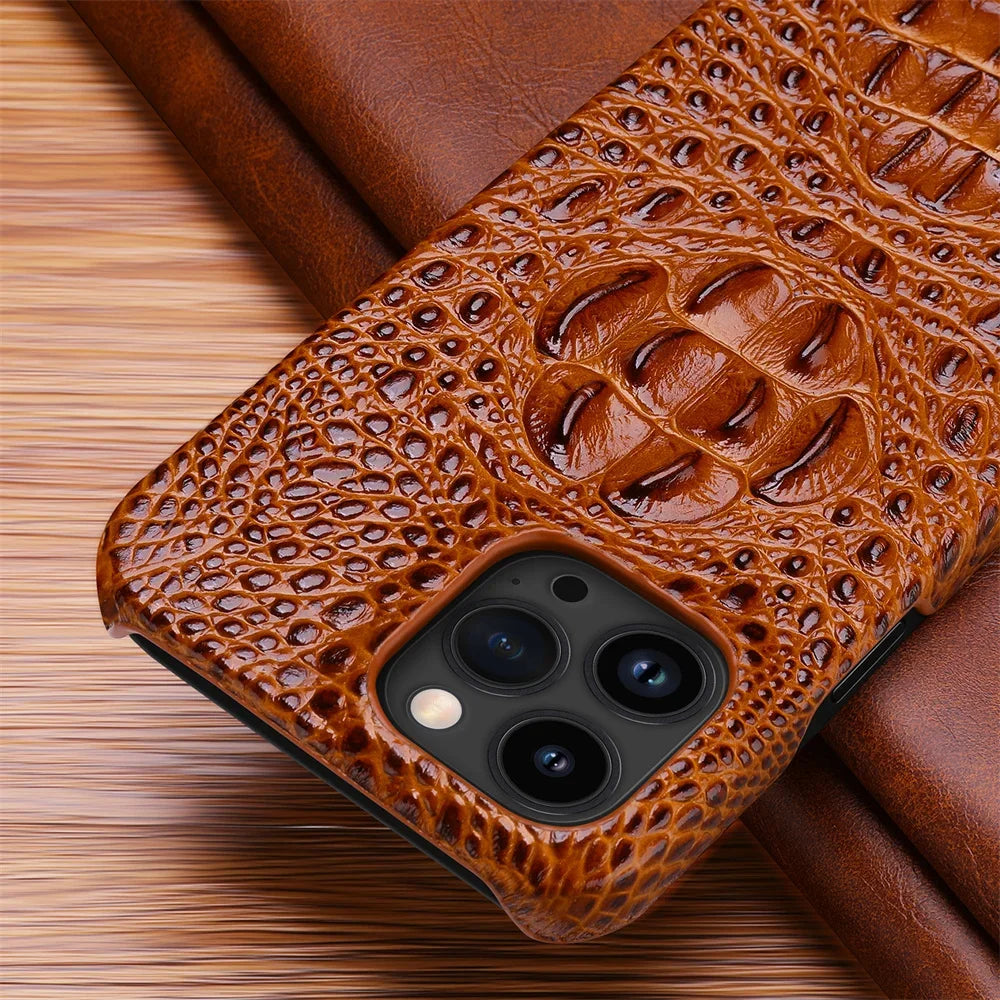 Leren telefoonhoesje voor iPhone 15 Pro Max hoesje met 3D krokodillenpatroon
