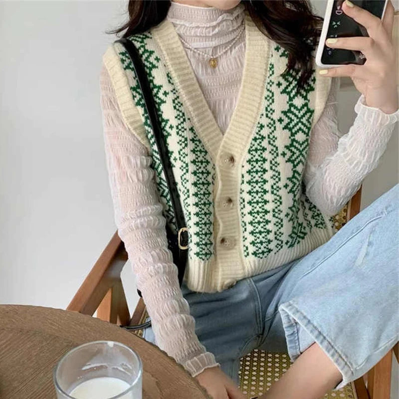 Heliar Dames Knoopjes Omhoog Vest Trui V-hals Mouwloos Gebreid Vest